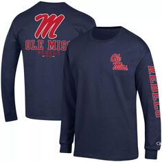 Мужская темно-синяя футболка с длинным рукавом Ole Miss Rebels Team Stack Champion