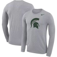 Мужская серая футболка с длинными рукавами и логотипом Michigan State Spartans School Legend Performance Nike