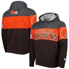 Мужской коричневый/хизеровый темно-угольный пуловер Cleveland Browns Extreme с капюшоном Starter