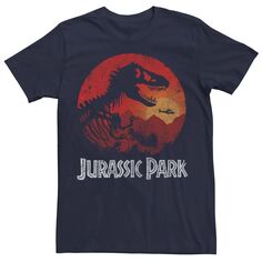 Мужская красная футболка с рисунком «Парк Юрского периода и закат в джунглях», Синяя Jurassic World, синий