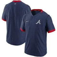 Мужской темно-синий/красный пуловер Atlanta Braves Authentic Collection с короткими рукавами Nike