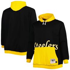 Мужской пуловер с капюшоном Mitchell &amp; Ness черного/золотого цвета Pittsburgh Steelers Big &amp; Tall Big Face