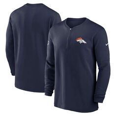 Мужской темно-синий топ Denver Broncos 2023 Sideline Performance с молнией четверть рукава и длинными рукавами Nike