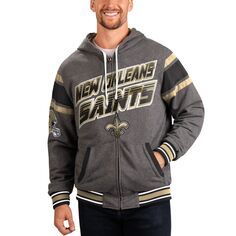 Мужская спортивная куртка Carl Banks, черная/серая, двусторонняя толстовка с капюшоном и молнией во всю спину New Orleans Saints Extreme G-III
