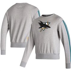 Мужской винтажный пуловер с принтом серого цвета San Jose Sharks Team Classics adidas