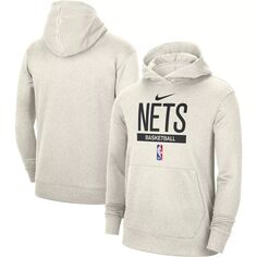 Мужской кремовый пуловер с капюшоном Brooklyn Nets 2022/23 Spotlight для тренировок на корте Nike