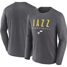 Мужская футболка с длинным рукавом с фирменным логотипом Heather Charcoal Utah Jazz Where Legends Play Iconic Practice Fanatics