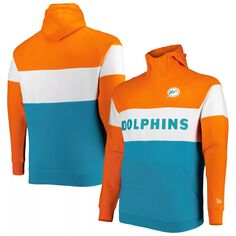 Мужской пуловер с капюшоном Aqua Miami Dolphins Big &amp; Tall Throwback с цветными блоками New Era