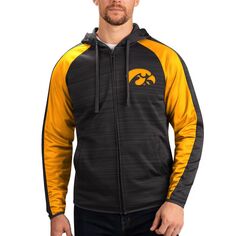 Мужская спортивная куртка Carl Banks Black Iowa Hawkeyes Neutral Zone с капюшоном и молнией во всю длину реглан G-III