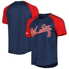 Мужской темно-синий модный трикотаж реглан на пуговицах Boston Red Sox Stitches