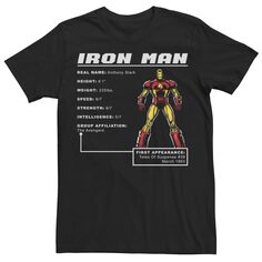 Мужская футболка с графическим плакатом Iron Man Stats Marvel