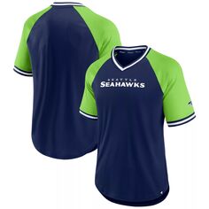 Мужская футболка темно-синего/неоново-зеленого цвета с логотипом колледжа Seattle Seahawks Second Wind реглан с v-образным вырезом Fanatics