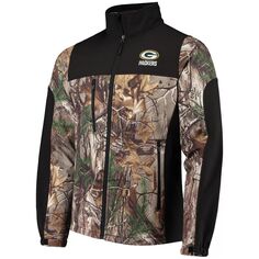 Мужская куртка Dunbrooke Realtree Camo/Black Green Bay Packers Circle Hunter Softshell с молнией во всю длину