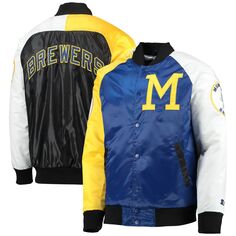 Мужская трехцветная атласная куртка на кнопках Milwaukee Brewers Varsity Royal/Gold Starter