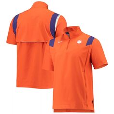 Мужская оранжевая куртка Clemson Tigers 2021 Coaches с коротким рукавом и молнией до четверти Nike