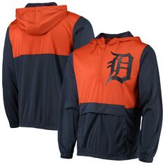 Мужской темно-синий/оранжевый анорак с капюшоном и молнией до половины Detroit Tigers Stitches