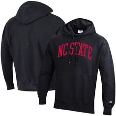 Мужской черный пуловер с капюшоном NC State Wolfpack Team Arch обратного переплетения Champion