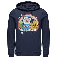 Мужская худи с радужным баннером Cartoon Network Adventure Time Финн и Джейк Licensed Character, синий