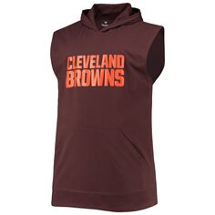 Мужской коричневый пуловер без рукавов Cleveland Browns Big &amp; Tall Muscle с капюшоном