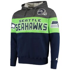 Мужской серый/неоново-зеленый пуловер с капюшоном Seattle Seahawks Extreme Fireballer Starter