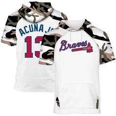 Мужская футболка с капюшоном Ronald Acuna Jr. белого цвета/камуфляж Atlanta Braves Player Big &amp; Tall реглан