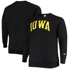 Мужской черный флисовый пуловер с круглым вырезом Iowa Hawkeyes Big &amp; Tall с обратным плетением, толстовка Champion