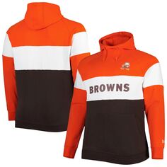 Мужская коричневая толстовка с капюшоном из флиса реглан Cleveland Browns Big &amp; Tall Throwback с цветными блоками New Era