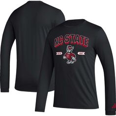 Мужская черная футболка с длинным рукавом Mighty Mascot Pregame NC State Wolfpack adidas