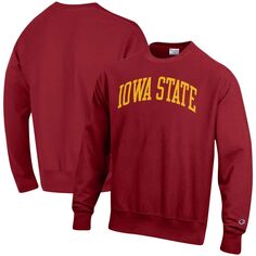 Мужской пуловер с принтом Cardinal Iowa State Cyclones Arch обратного переплетения Champion