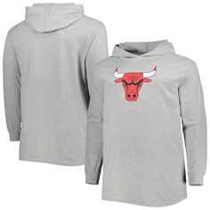 Мужской пуловер с капюшоном с логотипом Heather Grey Chicago Bulls Big &amp; Tall Fanatics