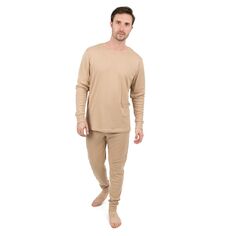 Мужская хлопковая пижама из двух частей, нейтральный однотонный цвет Leveret, бежевый