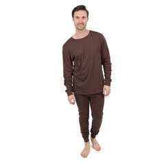 Мужская хлопковая пижама из двух частей, нейтральный однотонный цвет Leveret, коричневый
