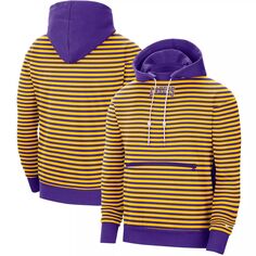 Мужской пуловер с капюшоном в полоску в честь 75-летия Лос-Анджелес Лейкерс золотого/фиолетового цвета Nike