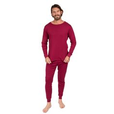 Мужская хлопковая пижама из двух частей, нейтральный однотонный цвет Leveret, темно-красный