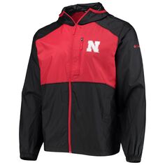 Мужская ветровка с капюшоном и молнией во всю длину, куртка Columbia Black/Scarlet Nebraska Huskers Flash Forward