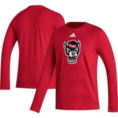Мужская красная футболка с длинным рукавом и логотипом NC State Wolfpack Locker Fresh adidas