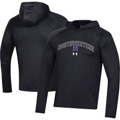 Мужская черная футболка реглан с длинным рукавом и капюшоном Northwestern Wildcats 2023 Sideline Tech Under Armour