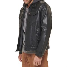 Мужская куртка дальнобойщика из искусственной кожи с капюшоном Levi&apos;s, темно-коричневый Levis