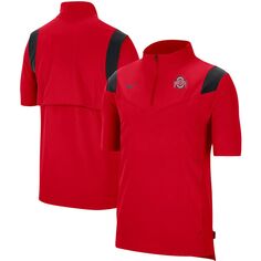 Мужская куртка Scarlet Ohio State Buckeyes Coach с короткими рукавами и молнией четверть Nike
