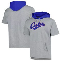 Мужской пуловер с капюшоном и короткими рукавами Mitchell &amp; Ness Heather Grey Chicago Cubs Postgame