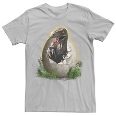 Мужская футболка с рисунком «Парк Юрского периода Raptor Breaking The Egg» Jurassic World, серебристый