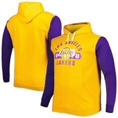 Мужской пуловер с капюшоном золотистого/фиолетового цвета Los Angeles Lakers Big &amp; Tall Bold Attack Fanatics