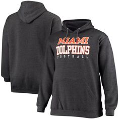 Мужской фирменный темно-серый пуловер с капюшоном Miami Dolphins Big &amp; Tall Practice Fanatics