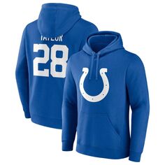 Мужской пуловер с капюшоном с фирменным логотипом Jonathan Taylor Royal Indianapolis Colts Player Icon, имя и номер Fanatics
