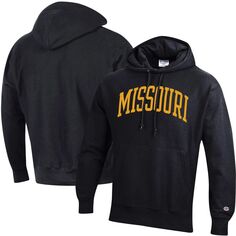 Мужской черный пуловер с капюшоном Missouri Tigers Team Arch обратного переплетения Champion