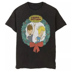 Мужская футболка с рождественским венком Cartoon Network Бивис и Баттхед Licensed Character, черный