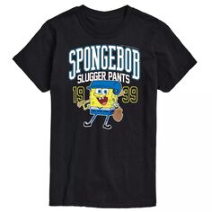 Футболка с рисунком отбивающего Big &amp; Tall Sponge Bob Squarepants, Black Nickelodeon, черный