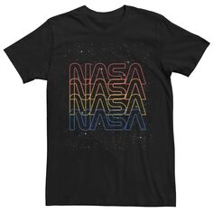 Мужская футболка NASA Neon Space Logo Color Fade Licensed Character, черный