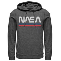Мужская винтажная толстовка с капюшоном NASA в красно-синюю полоску с минимальным логотипом Licensed Character