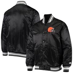 Мужская черная атласная университетская куртка на кнопках Cleveland Browns Locker Room Starter